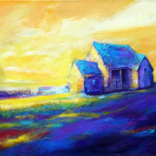 Blue Roofs · Acrylic on Canvas · 30 × 40 in · Sold