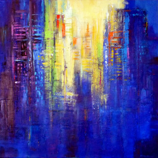 City Sunrise · Acrylic on Canvas · 36 × 36 in · Sold for $1,500