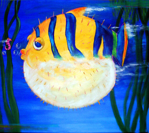 Puffer Fish · Acrylic on Canvas · 30 × 40 in · Available