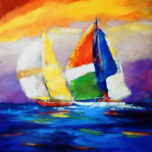 Sailing Duo · Acrylic on Canvas · 36 × 36 in · Sold for $1,425